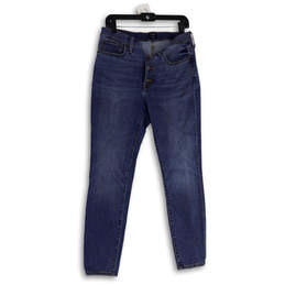Womens Blue Denim Medium Wash High-Rise Button Fly Skinny Jeans Size 29