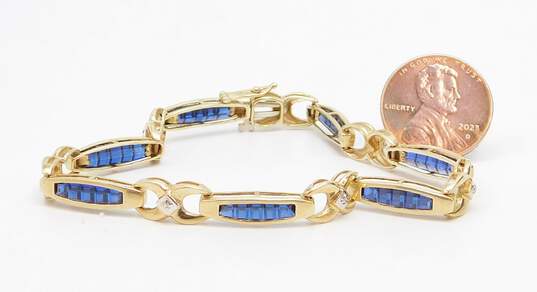 Elegant 10K Yellow Gold Sapphire & Diamond Accent Bracelet 9.1g image number 4