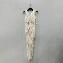 NWT Womens Ivory Pleated V-Neck Sleeveless Back Zip Bodycon Dress Size L alternative image