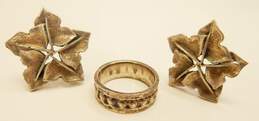 Taxco Mexico 925 Floral Post Earrings & Dotted Band Ring 18.0g