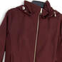 Womens Brown Long Sleeve Belted Pockets Full-Zip Hooded Jacket Size Large image number 4