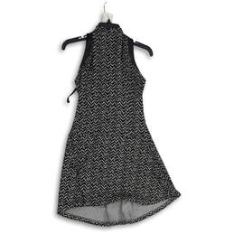 Womens Black White Chevron Sleeveless Front Zip A-Line Dress Size S/P alternative image