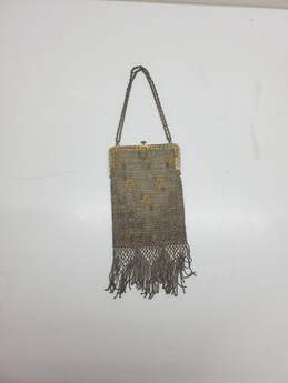 Antique Steel Cut Beaded Metal Frame Chain Purse - Lining Replaced - Beads Missing alternative image