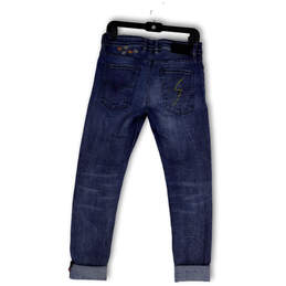 Womens Blue Denim Embroidered Stretch Pockets Cuffed Skinny Jeans Sz 29/30 alternative image