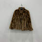 Womens Brown Long Sleeve Collared Hook And Eye Faux Fur Coat Size X-Large image number 1