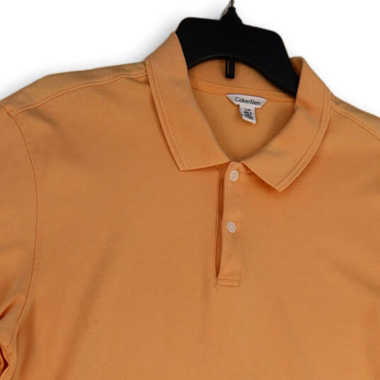 Mens Orange Short Sleeve Spread Collar Side Slit Polo Shirt Size Large image number 3