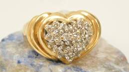 14K Yellow Gold 0.52 CTTW Round Diamond Pave Heart Ridged Ring 7.2g