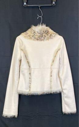 Bebe Womens Ivory Fur Trim Long Sleeve Fashionable Short Jacket Size Medium alternative image