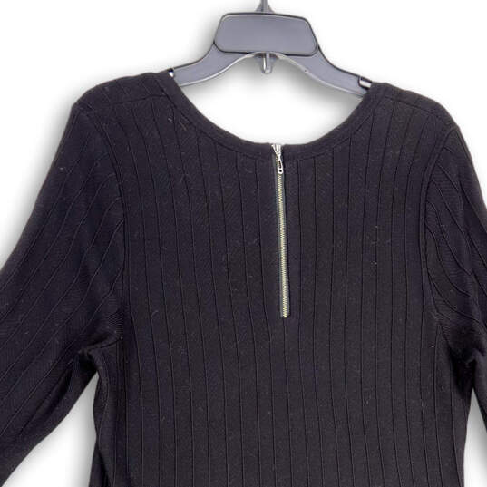 Womens Black Tight-Knit 3/4 Sleeve Scoop Neck Back Zip Sweater Dress Sz PL image number 3