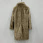 Mens Brown Faux Fur Long Sleeve Collared Button Front Overcoat Size Small image number 2