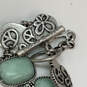 Designer Lucky Brand Silver-Tone Green Stone Toggle Classic Chain Bracelet image number 4