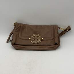 Womens Tan Leather Detachable Strap Inner Pockets Magnetic Shoulder Bag