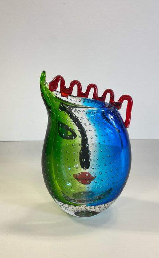 Murano Picasso inspired Style Face Vase Art Glass image number 4