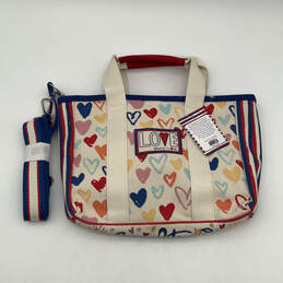 NWT Womens Multicolor Heart Print Detachable Strap Pockets Snap Tote Bag