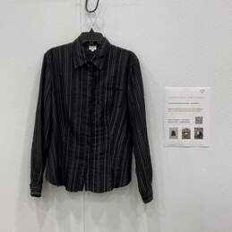 Armani Collezioni Womens Black Striped Long Sleeve Button-Up Shirt Size 12 W/COA
