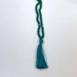 Designer J. Crew Gold-Tone Tassel Fashionable Blue Beaded Necklace alternative image