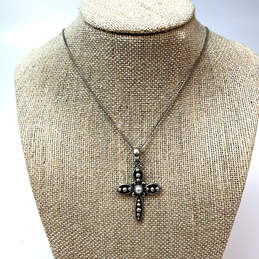Designer Silpada 925 Sterling Silver Chain Pearl Cross Pendant Necklace