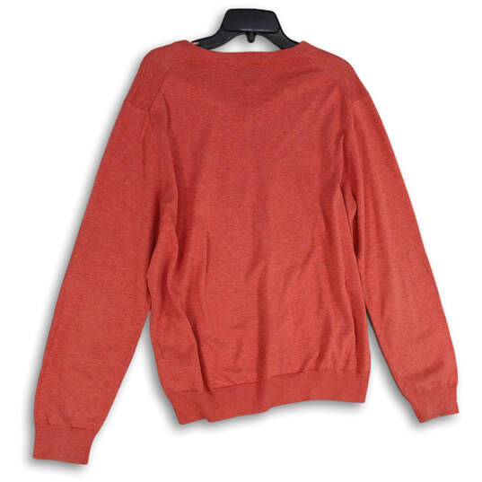 Mens Pink V-Neck Long Sleeve Knit Pullover Sweater Size Large image number 2