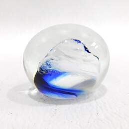 Blue White Wave Art Glass Blown Ball Paperweight alternative image