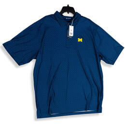 NWT Mens Blue Spread Collar Short Sleeve Side Slit Polo Shirt Size XLT