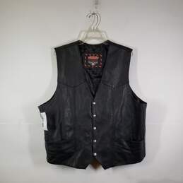 Mens Leather Sleeveless V-Neck Mid Length Motorcycle Vest Size XXL