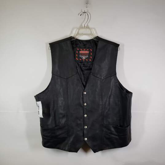Mens Leather Sleeveless V-Neck Mid Length Motorcycle Vest Size XXL image number 1