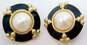 Vintage Givenchy Faux Pearl Black Enamel & Gold Tone Clip On Earrings 24.0g image number 4
