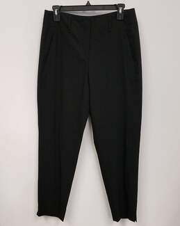 Womens Black Wool Flat Front Straight Leg Formal Dress Pants Size 40