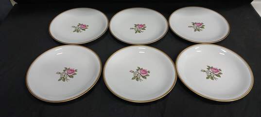 Bundle of 6 White w/ Gold Tone Trim Noritake Rose Pattern Plates image number 1