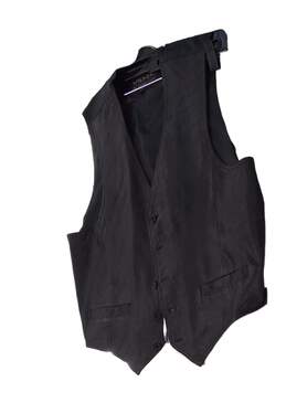 Mens Black Leather Sleeveless Pockets Button Front Vest Size XL