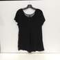 Womens Black Polyester Floral Short Sleeve Scoop Neck Pullover Blouse Top Size L image number 2