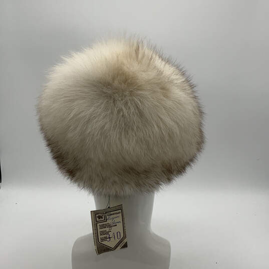 NWT Womens White Brown Tip Faux Fur Fashionable Round Cossack Hat image number 2