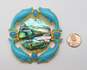 925 Sajen Turquoise Abalone & Aqua Chalcedony Dolphin Brooch image number 4