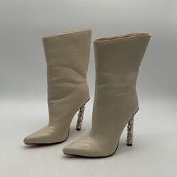 Azalea Wang Womens White Leather Rhinestone Stiletto Heel Ankle Booties Size 7.5 alternative image