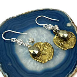 Designer Silpada Sterling Silver Pyrite CZ Stone Fish Hook Dangle Earrings