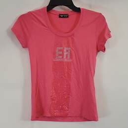 Armani Jeans Women Pink Studded Logo Tee S
