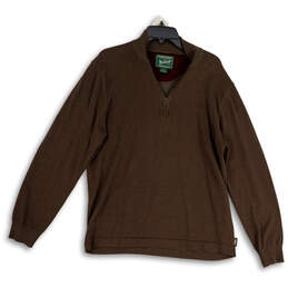 Mens Brown Long Sleeve Mock Neck Quarter Zip Pullover Sweater Size Large