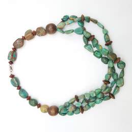 Sterling Silver Turquoise Wood Bead Triple Strand 21 Inch Necklace 133.2g alternative image