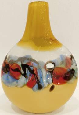 Vintage Viz Art Style Multicolor Red Yellow Blue Hand Blown Art Glass Vase