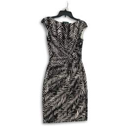 Lauren Ralph Lauren Womens Black White Leaf Print Cap Sleeve Sheath Dress Size 2