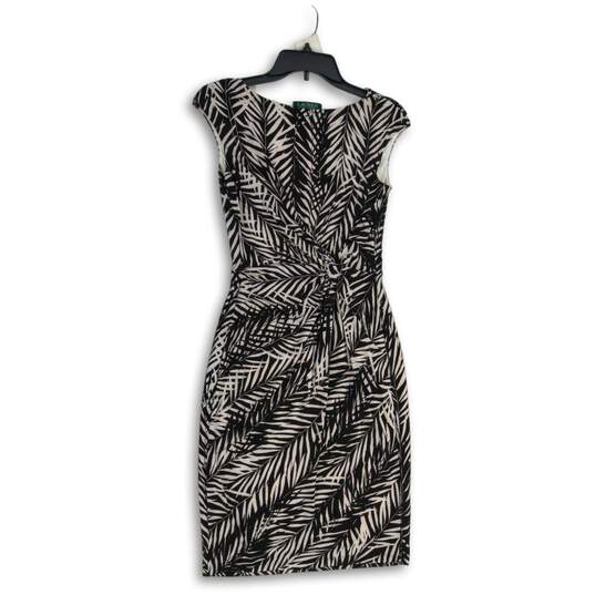 Lauren Ralph Lauren Womens Black White Leaf Print Cap Sleeve Sheath Dress Size 2 image number 1
