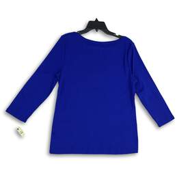NWT Womens Blue Casual Long Sleeve Boat Neck Pullover T-Shirt Size Large