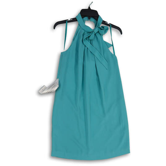 Womens Teal Sleeveless Pleated Halter Neck Back Keyhole Mini Dress Size XXS image number 1