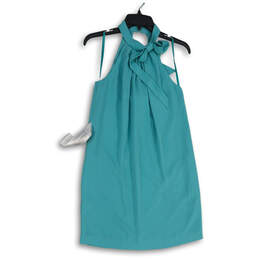 Womens Teal Sleeveless Pleated Halter Neck Back Keyhole Mini Dress Size XXS
