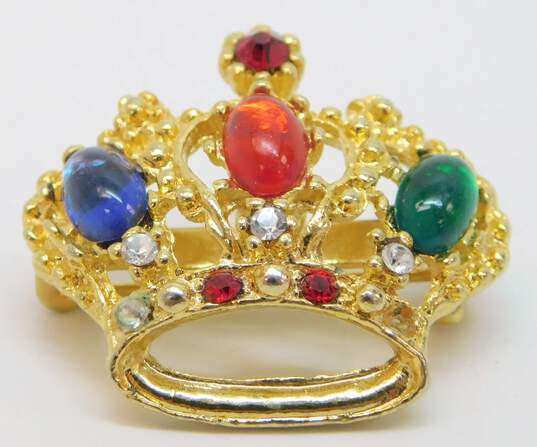 VNTG Gold Tone Jelly Belly Crown & Enamel Shield Brooches image number 2