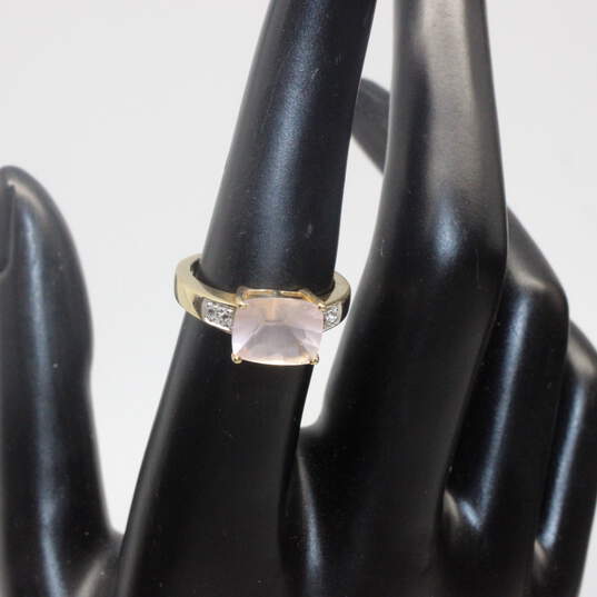 14K Yellow Gold Rose Quartz CZ Accent Ring Size 6.75 - 4.3g image number 1