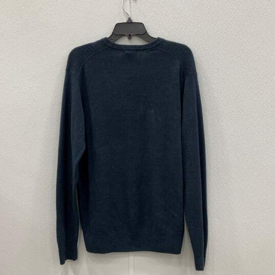 Mens Blue Knitted V-Neck Long Sleeve Pullover Sweater Size Medium image number 2