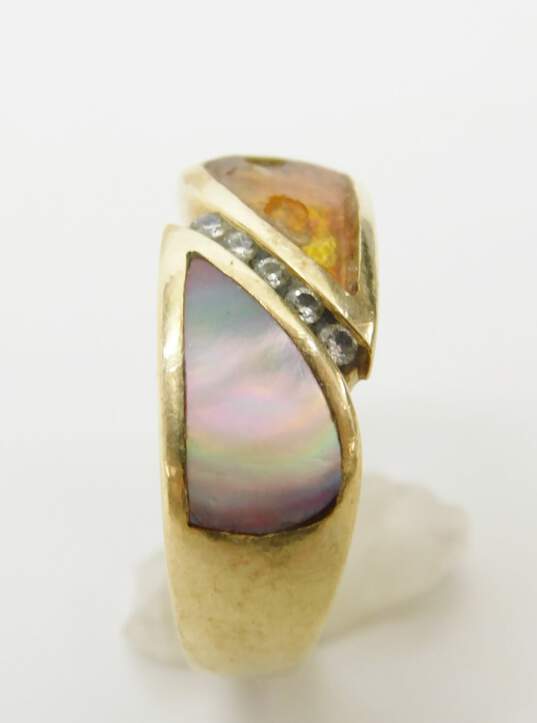 14K Yellow Gold Diamond Accent & Abalone Inlay Ring for Repair 6.2g image number 5