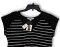 NWT Womens Black White Striped V-Neck Short Sleeve Pullover Blouse Top Sz S image number 3