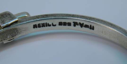 Taxco Mexico 925 Modernist Stamped & Etched Belt Buckle Hinged Bangle Bracelet 24.8g image number 6